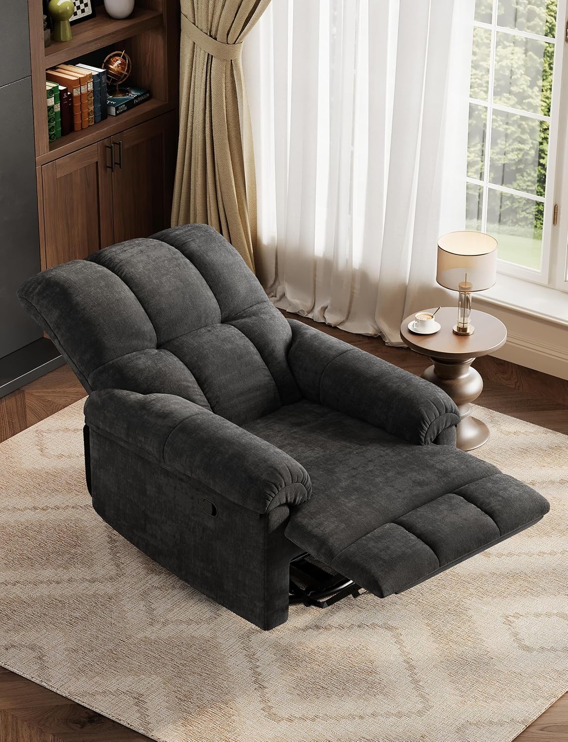 GAOMON Swivel Rocking Recliner Chair, Manual Leather Recliner Glider with Lumbar Support & Padded Armrest, Comfortable Rocker Nursery Single Sofa for Living Room and Bedroom (Cream)