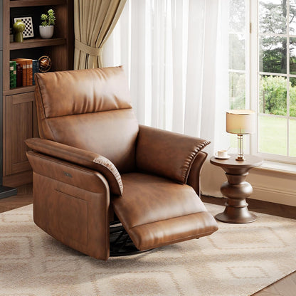 GarveeHome Recliner Chair, 360° Swivel Rocker Glider Nursery Chair with Padded Armrest and Deep Seat, PU Leather Upholstered Reclining Sofa Chair for Living Room, Bedroom and Nursery (Brown)