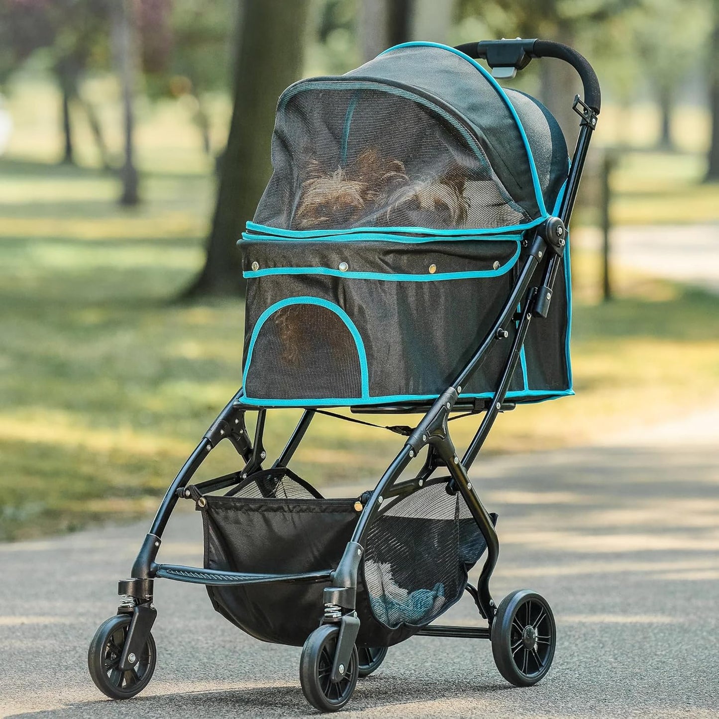 Carlson Pet Products Stroller, Includes 360 Degree Front Wheel Swivel, Rear Wheel Breaks, Reflective Trim, Mesh Panels, Umbrella and Mesh Canopy, Khaki