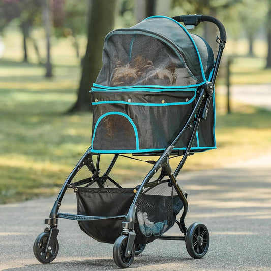 Carlson Pet Products Stroller, Includes 360 Degree Front Wheel Swivel, Rear Wheel Breaks, Reflective Trim, Mesh Panels, Umbrella and Mesh Canopy, Khaki