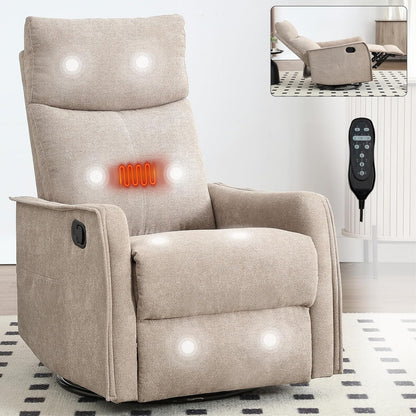 Swivel Rocker Recliner Chair for Adults, Nursery Rocking Chair with Heat and Massage, Glider Reclining Chair for Small Space Living Room Bedroom, Faux Leather Black