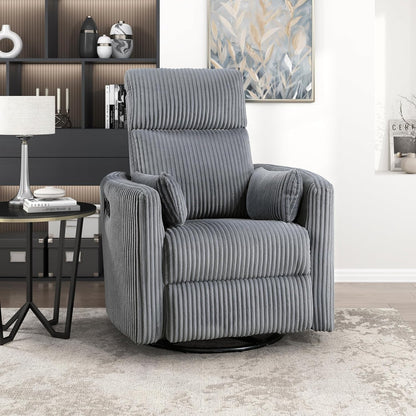 Lexicon Modern Swivel Glider Recliner Chair, Nursery Glider, Corduroy Fabric Upholstery Recliner with 2 Lumbar Pillows, Manual Reclining Sofa Chair for Living Room/Office/Apartment, Beige