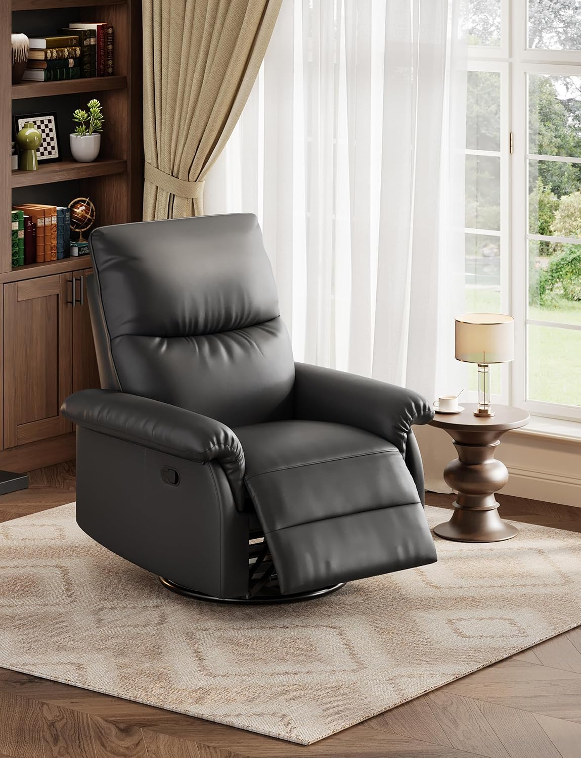 GAOMON Swivel Rocking Recliner Chair, Manual Leather Recliner Glider with Lumbar Support & Padded Armrest, Comfortable Rocker Nursery Single Sofa for Living Room and Bedroom (Cream)