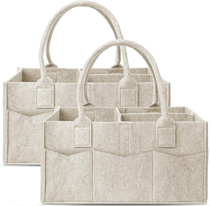 Cute Castle 2 Pack Diaper Caddy Organizer - Portable Baby Caddy Organizer with Handle, Nursery Storage Bin and Car Organizer for Girls, Boys - Baby Gift Basket - Grey