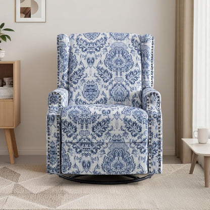Swivel Rocker Recliner Chair, Manual Nursery Glider Recliner, Floral Fabric Wingback Accent Chair with Adjustable Backrest & Footrest for Small Spaces Living Room Bedroom (Plants Floral, Set of 1)