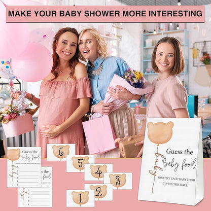 Guess the Baby Food Party Games, Baby Shower Game Set, 1 Standing Sign + 25 Answer Cards + 6 Number Cards, Boho Wild West Gender Reveal Party Decoration Supplies -B05