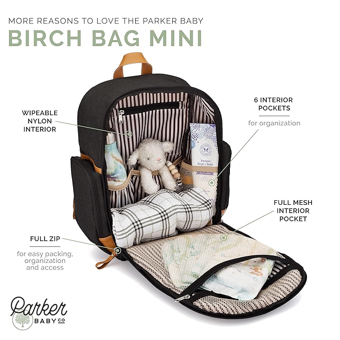 Parker Baby Co. Diaper Backpack - Full Zip Diaper Bag with Insulated Pockets - Black
