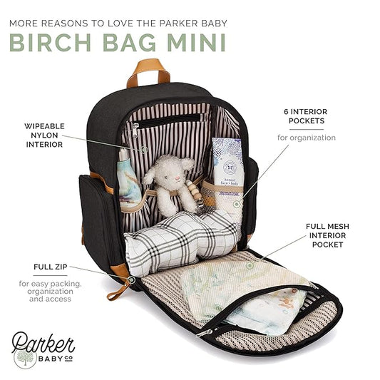 Parker Baby Co. Diaper Backpack - Full Zip Diaper Bag with Insulated Pockets - Black