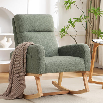 HCHAIRH Rocking Chair Nursery, Upholstered Fabricr Nursing Rocking Chairs with Soft High Back, Modern Nursery Glider Rocker for Mom Living Room, Bedroom, Camel
