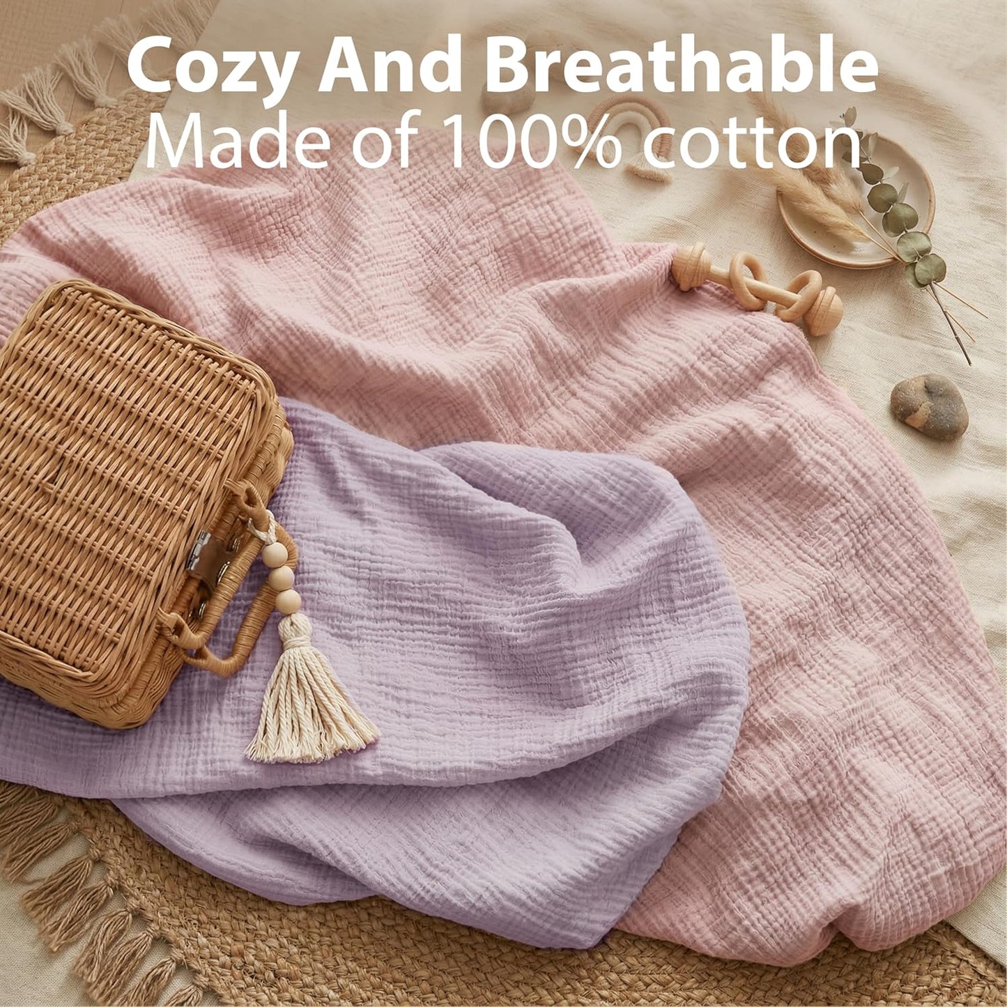 Muslin Bassinet Sheet Compatible with Maxi-COSI Iora & Iora Air Bedside Sleeper - 100% Cotton Rectangular Mattress Pad Cover (33"x20"), Breathable & Soft, Boho (1 Pack Blue)