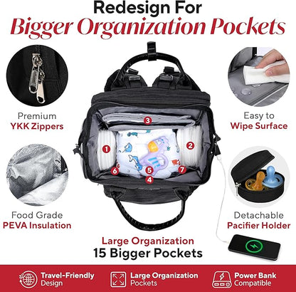Award-Winning Baby Diaper Bag Backpack with Changing Station –Large Multifunction Waterproof Diaper Bag, Warm Bottle Pockets, Travel Baby Organizer Mom & Dad, Newborn Baby Essentials, Newborn Gift