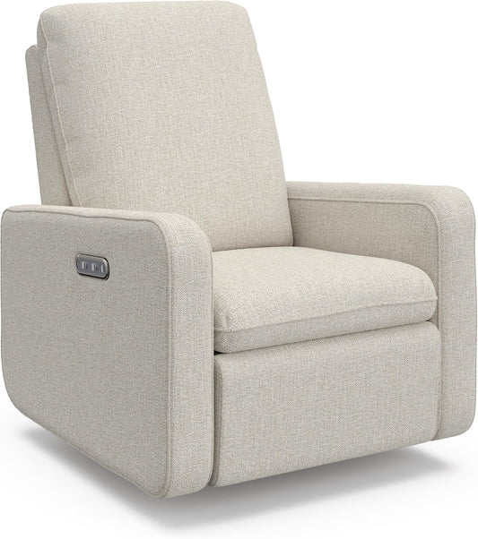 Graco Teddi Power Recliner Swivel Glider, Electronic Power Recline, Oeko-TEX 100 Certified, USB-A & USB-C Charger, Premium Cushioning & Comfort – (Ivory Basketweave)