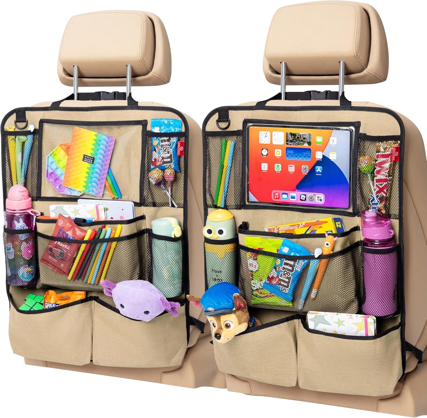 Helteko Backseat Car Organizer, Kick Mats Back Seat Protector with Touch Screen Tablet Holder, Back Seat Organizer for Kids with 9 Storage Pockets, Travel Accessories (2 Pack, Violet)