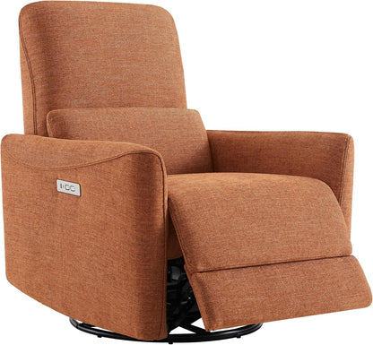 CHITA Power Recliner Chair Swivel Glider, FSC Certified Upholstered Living Room Nursery Reclining Sofa Chair with Lumbar Support, Linen