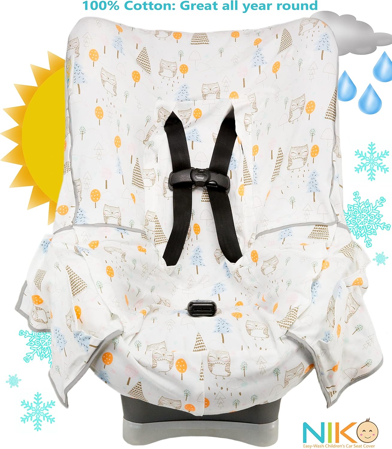 Niko Easy-Wash Children's Car Seat Cover & Liner - Cotton Jersey Gray & White Arrow Pattern - Universal FIT - Crash Tested - Waterproof SEAT Bottom - Easy to Clean - Machine Washable
