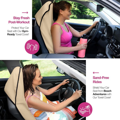 lebogner Car Seat Towel Cover for Post Gym Workout, Running, Swimming, and Hiking, 2 Pack Universal Fit Anti-Slip Waterproof Sweating Bucket Seat Protector for Cars, SUVs and Trucks, Black
