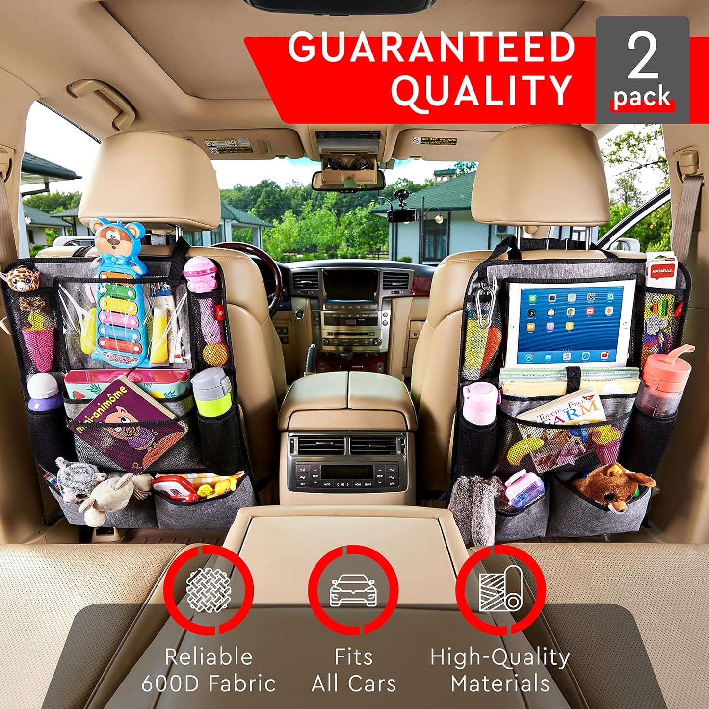 Helteko Backseat Car Organizer, Kick Mats Back Seat Protector with Touch Screen Tablet Holder, Back Seat Organizer for Kids with 9 Storage Pockets, Travel Accessories (2 Pack, Violet)