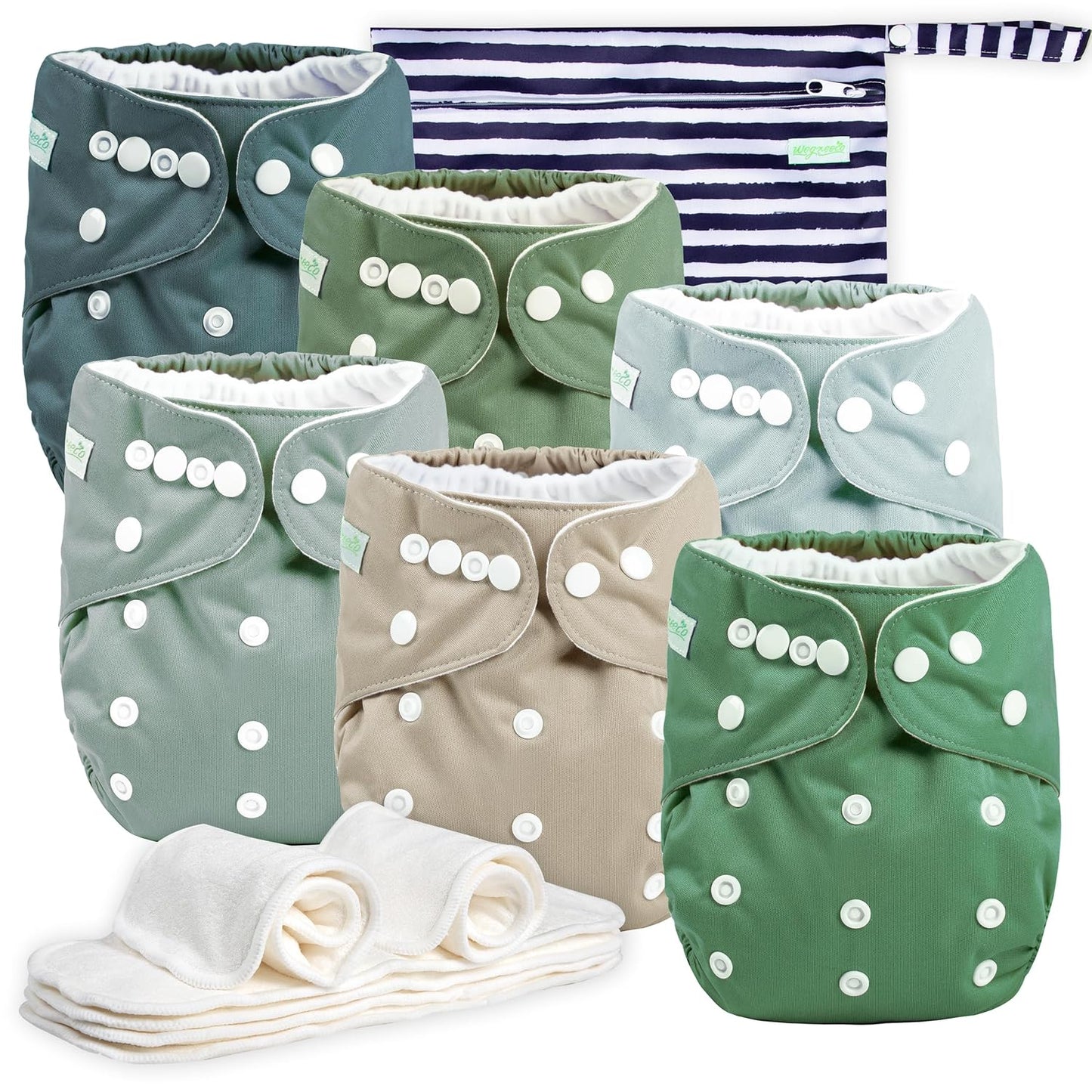 wegreeco Cloth Diapers 6 Pack with 6 Inserts & 1 Wet Bag, Washable Cloth Diapers for Babies, One Size Adjustable Reusable (Flower)
