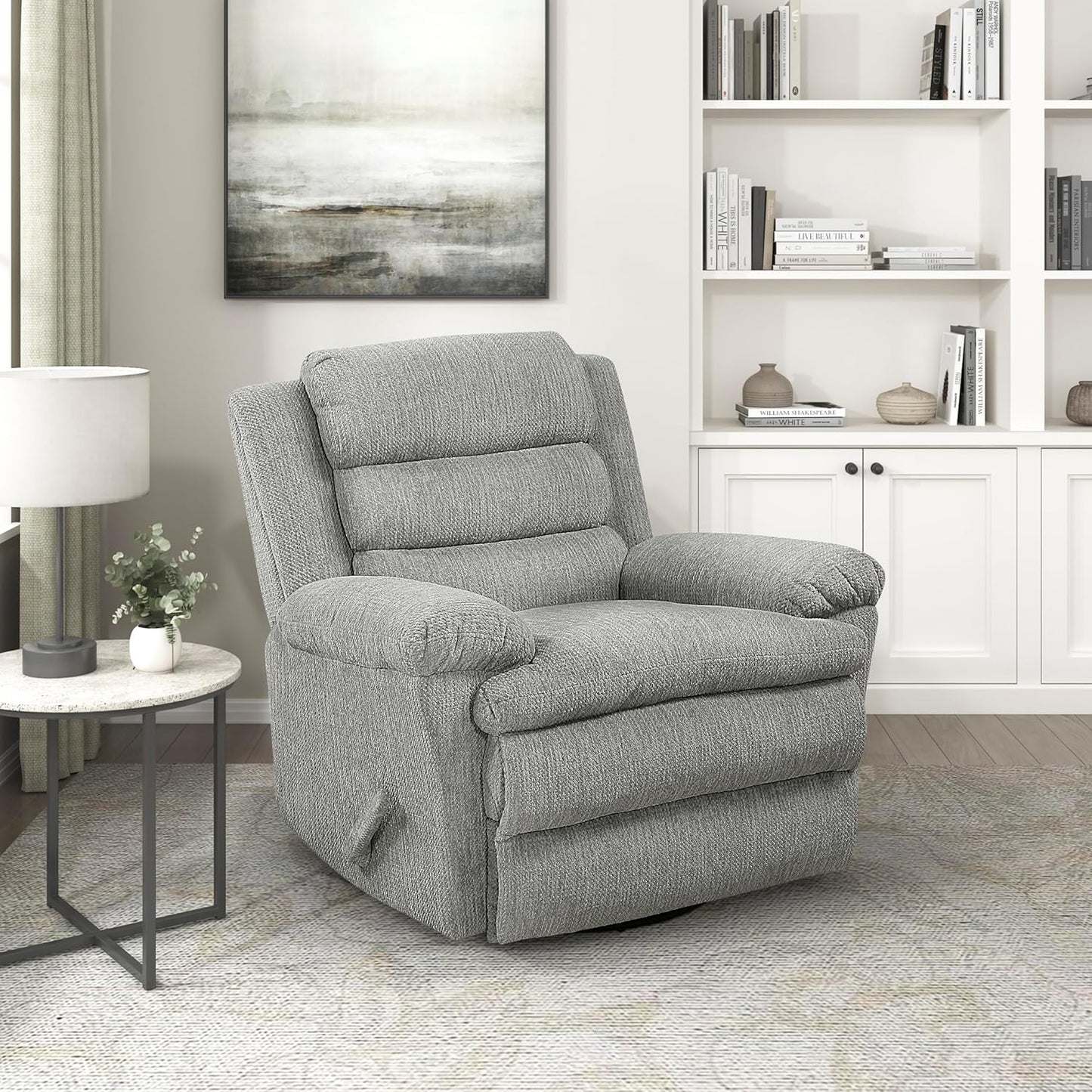 Lexicon Swivel Glider Reclining Chair, Textured Microfiber Manual Recliner, Comfy Nursery Glider Recliner, Swivel Reclining Chair for Living Room/Office/Bedroom/Apartment, Beige