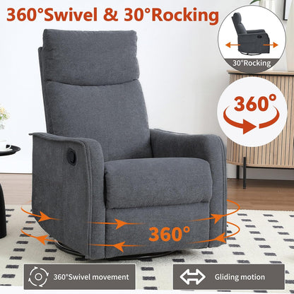 Massage Chair Recliner with Heat, Swivel Rocking Chair Recliner with High Back, Manual Nursery Recliners for Adults,Small Recliner Chair for Small Spaces, Living Room Bedroom, Fabric (Blue Green)