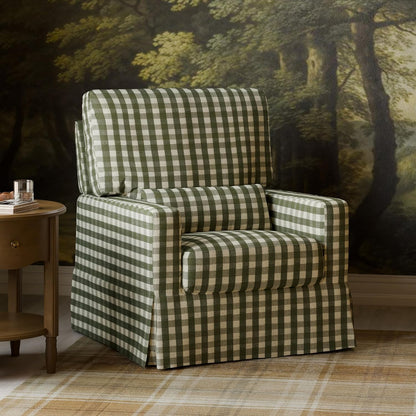 Namesake Crawford Pillowback Comfort Swivel Glider in Tan Gingham, Water Repellent & Stain Resistant, Greenguard Gold & CertiPUR-US Certified