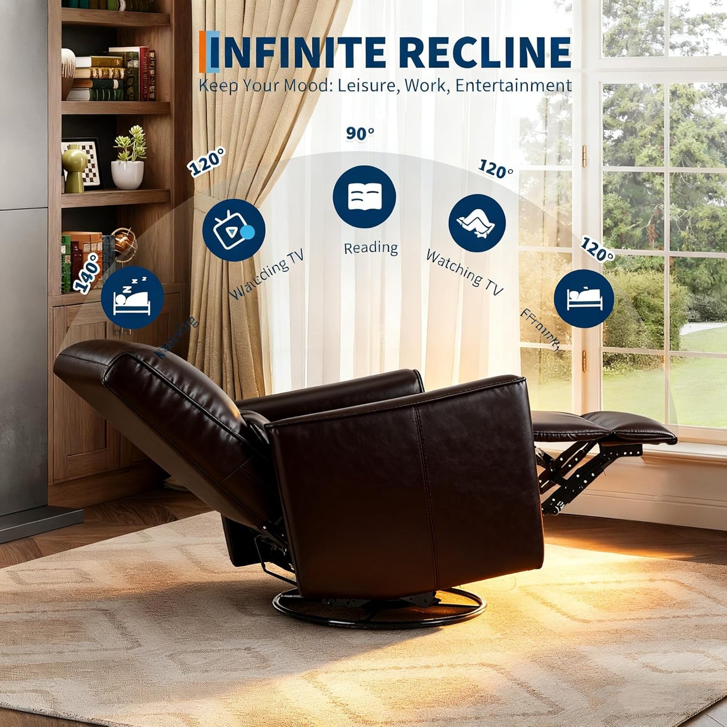 IDEALHOUSE Swivel Rocking Nursery Recliner Chair Rocker Recliner Glider Deep Seat PU Leather Sofa Chair with high Backrest for Nursery, Living Room, Bedroom & Home Movie Theater (Chocolate)