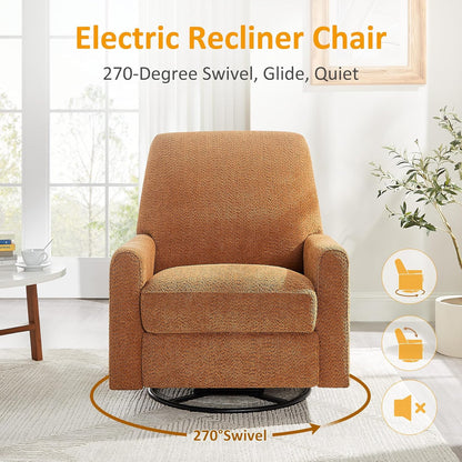 VANOMi Power Swivel Glider Recliner Chair, Electric Nursery Rocker Recliner Chair, USB & Type-C Charger, Boucle White