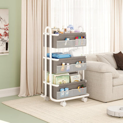 3-Tier Baby Diaper Caddy Organizer Cart, Mobile Nursery Storage Carts with Wheels, 3 Dividers & 6 Mesh Pockets Durable Metal Utility Cart for Nursery, Bedroom, Bathroom, Baby Essentials Organization