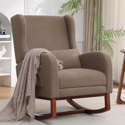 HCHAIRH Rocking Chair Nursery, Nursery Rocking Chairs with Foot Rest, Comfy Fabric Glider Rocker Nursing Chair with High Back for Nursing, Living Room, Bedroom, Beige