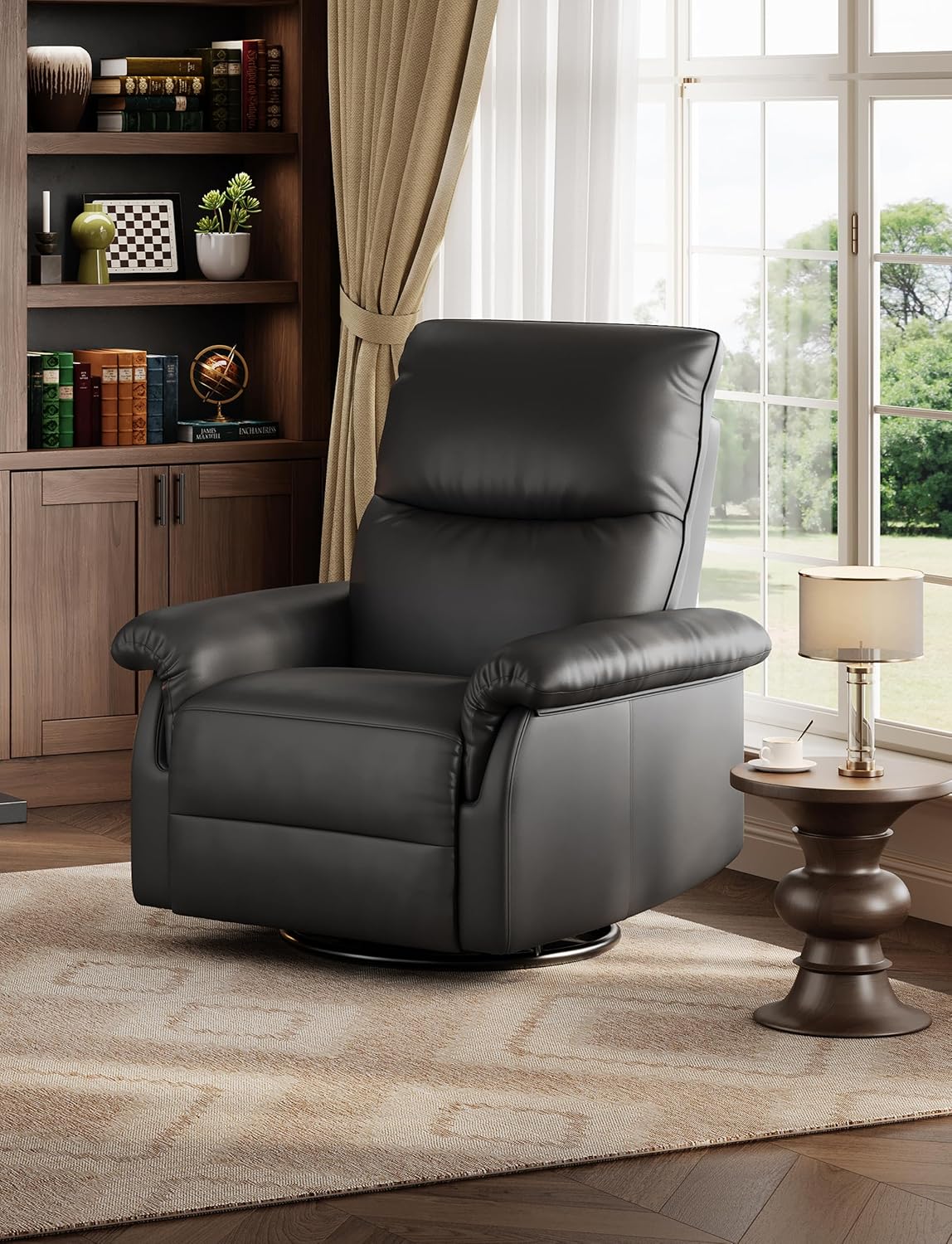 GAOMON Swivel Rocking Recliner Chair, Manual Leather Recliner Glider with Lumbar Support & Padded Armrest, Comfortable Rocker Nursery Single Sofa for Living Room and Bedroom (Cream)