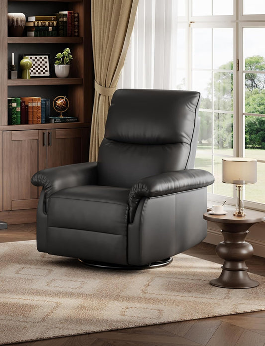 GAOMON Swivel Rocking Recliner Chair, Manual Leather Recliner Glider with Lumbar Support & Padded Armrest, Comfortable Rocker Nursery Single Sofa for Living Room and Bedroom (Cream)