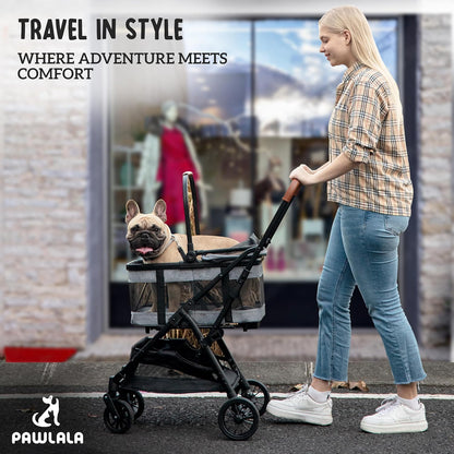 Pet Stroller with Detachable Carrier - Ideal for Small to Medium Dogs & Cats - Compact & Convenient Design - Easy Assembly Pet Stroller for Cats, Dog Strollers for Small Dogs - Bisque Beige