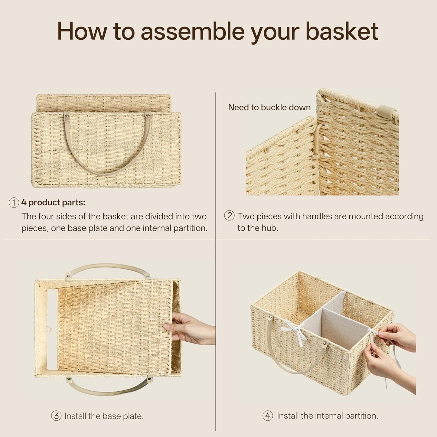 Angelhood Large Paper Rope Diaper Caddy, Baby Essentials Organizer, Portable Baby Shower Baskets Gift Bin, Car Storage Bag for Nursery