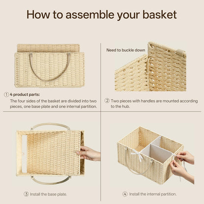 Angelhood Large Paper Rope Diaper Caddy, Baby Essentials Organizer, Portable Baby Shower Baskets Gift Bin, Car Storage Bag for Nursery