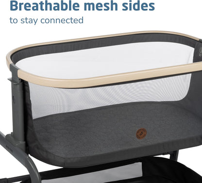Maxi-Cosi Iora Baby Bassinets Bedside Sleeper, Portable Bassinet, Infant Bedside Sleeper Crib, Height Adjustable, Breathable Mesh, Large Storage Basket, Truffle