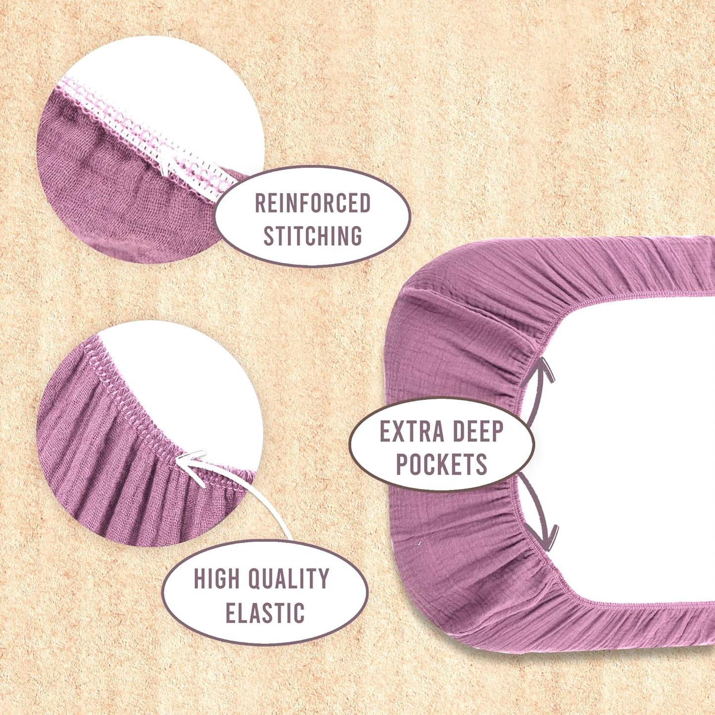 3-Pack Bedside Sleeper Bassinet Sheets | GOTS Certified Organic 100% Muslin Cotton | Ultra Soft & Breathable | 33×20×4” Fitted Sheets | Universal Fit 29–33” x 17–21” Pads