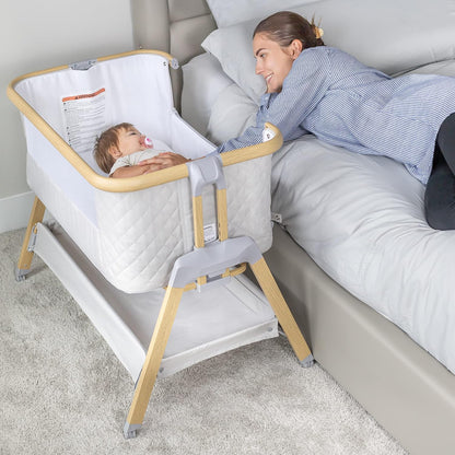 3 In 1 Baby Bassinet with Wheels, Portable Bedside Sleeper for Baby with 7 Adjustable Heights and Foam Mattress, Baby Bedside Crib for Newborns and Infants with Storage Basket, Carry Bag Included