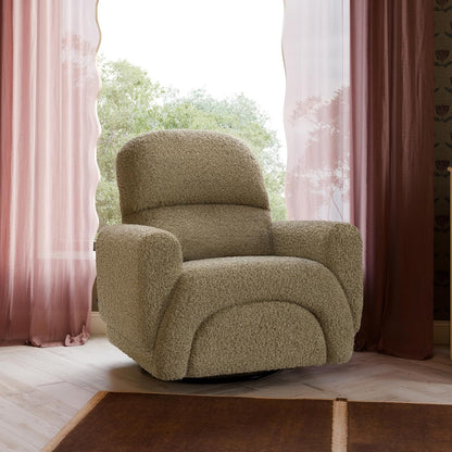 Babyletto Rainbow Recliner and Swivel Glider in Almond Teddy Loop, Greenguard Gold Certified and CertiPUR-US® Certified