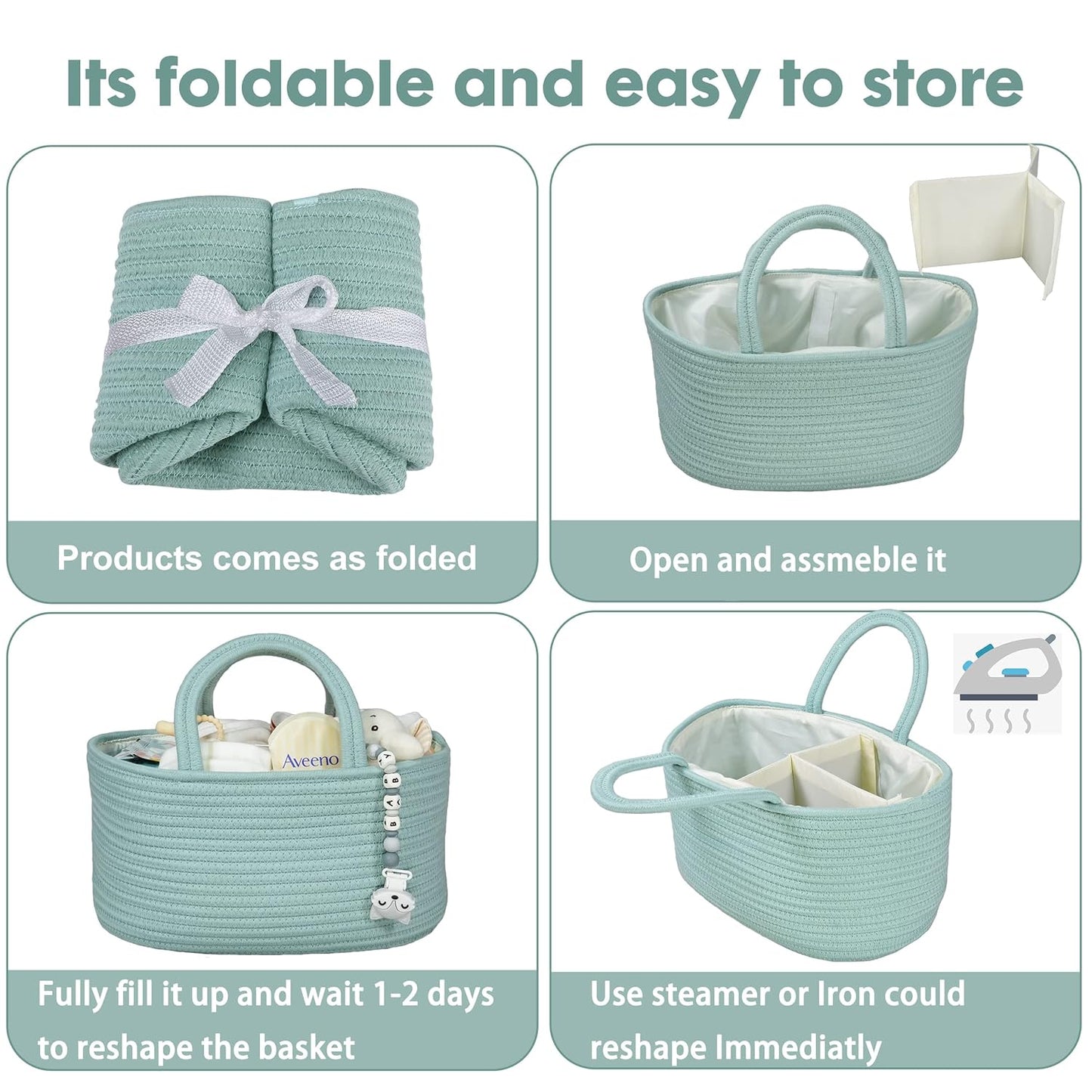 Baby Diaper Caddy Organizer for Girl Boy Rope Nursery Storage Bin Basket Portable Holder Tote Bag for Changing Table Car Travel Baby Shower Gifts Newborn Essentials Registry Must Have Items Pink
