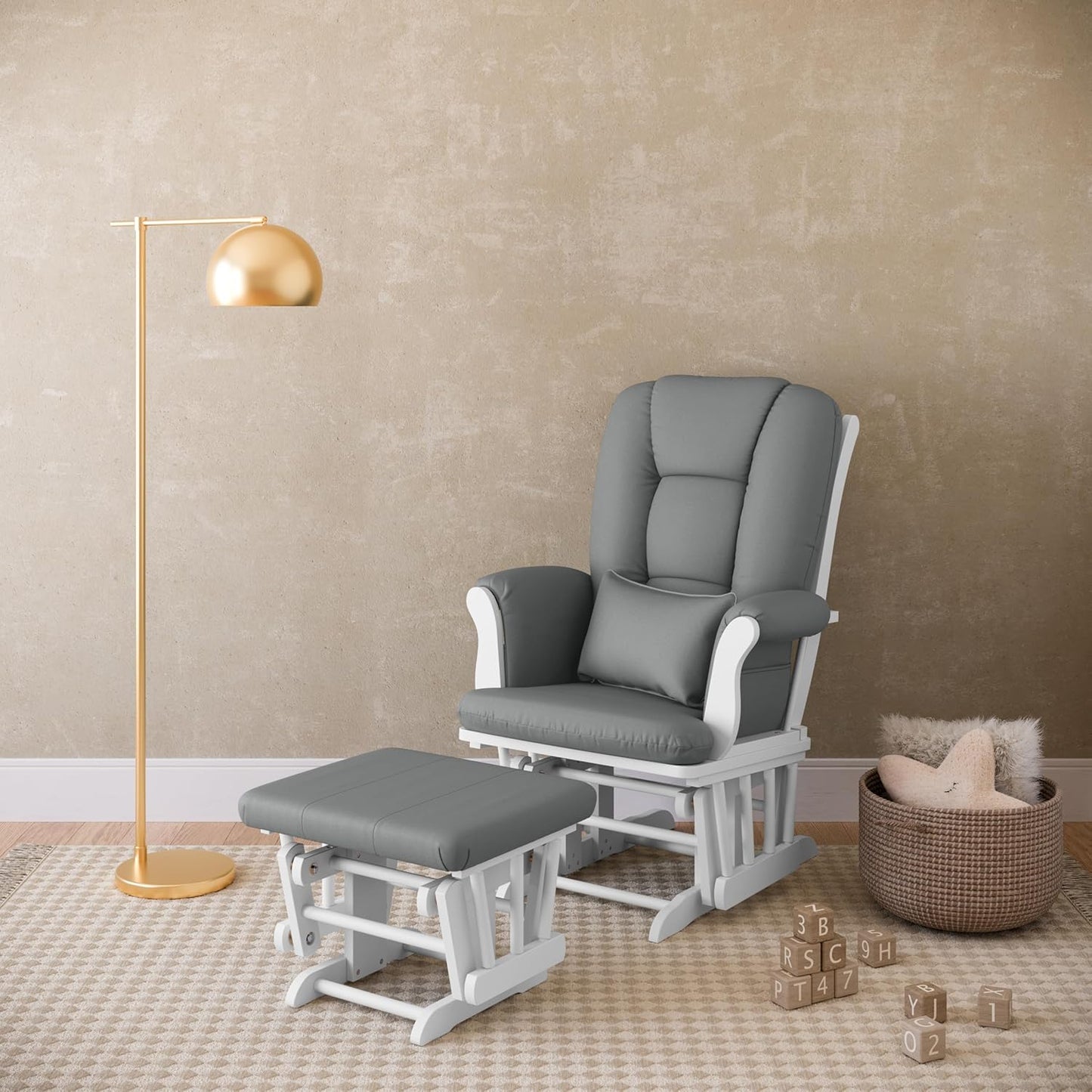 Storkcraft Tuscany Glider with Ottoman (Black/Gray) — GREENGUARD Gold Certified, Bonus Lumbar Cushion Included, Solid Wood Base, Smooth Motion, Award-Winning Nursery Rocking Chair, Glider and Ottoman