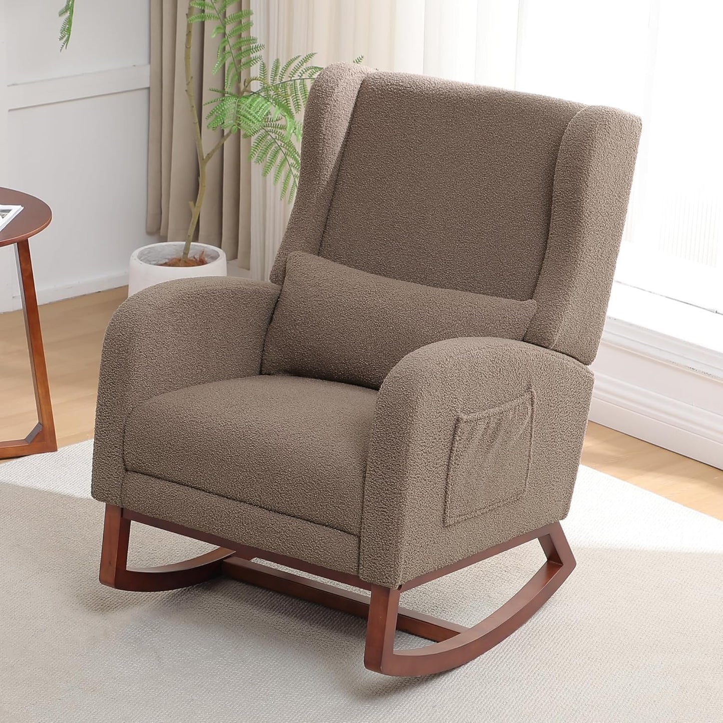 HCHAIRH Rocking Chair Nursery, Nursery Rocking Chairs with Foot Rest, Comfy Fabric Glider Rocker Nursing Chair with High Back for Nursing, Living Room, Bedroom, Beige