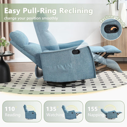 cinkehome Swivel Rocker Recliner, Glider Rocker Recliner Chair for Nursery, Manual Reclining Chair with Heated Massage, Small Spaces, Living Room, Khaki Chenille