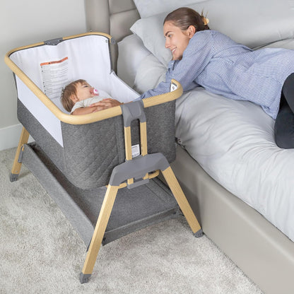 3 In 1 Baby Bassinet with Wheels, Portable Bedside Sleeper for Baby with 7 Adjustable Heights and Foam Mattress, Baby Bedside Crib for Newborns and Infants with Storage Basket, Carry Bag Included