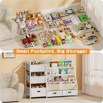 HAVLOTII Kids Bookshelf and Toy Storage - Book Shelf for Kids Rooms, Toddler Bookshelves Baby Bookcase for Nursery, Montessori Toy Organizer, 6 Toy Bins for Kids Toy Storage