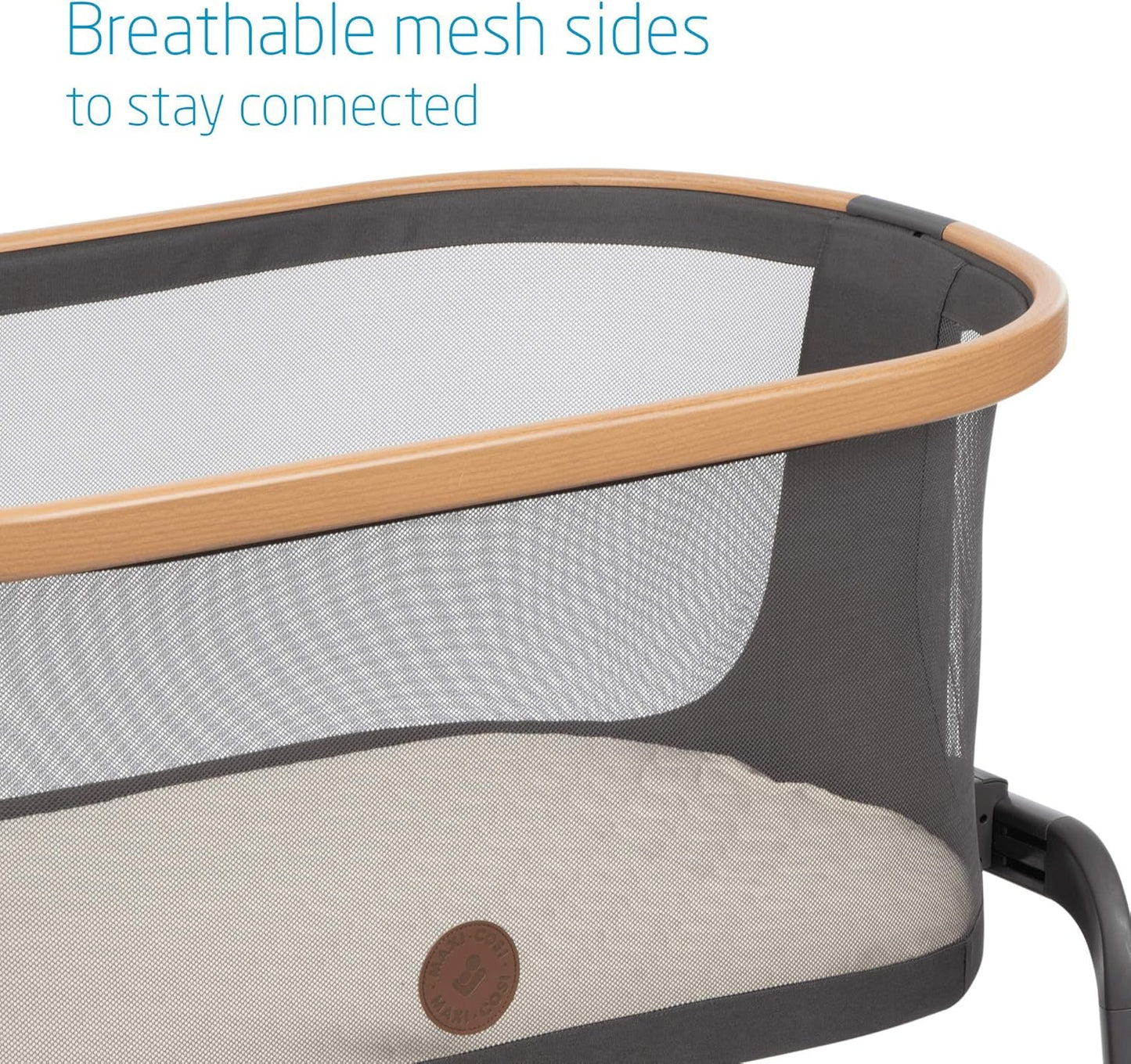 Maxi-Cosi Iora Baby Bassinets Bedside Sleeper, Portable Bassinet, Infant Bedside Sleeper Crib, Height Adjustable, Breathable Mesh, Large Storage Basket, Truffle