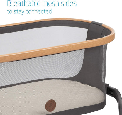 Maxi-Cosi Iora Baby Bassinets Bedside Sleeper, Portable Bassinet, Infant Bedside Sleeper Crib, Height Adjustable, Breathable Mesh, Large Storage Basket, Truffle