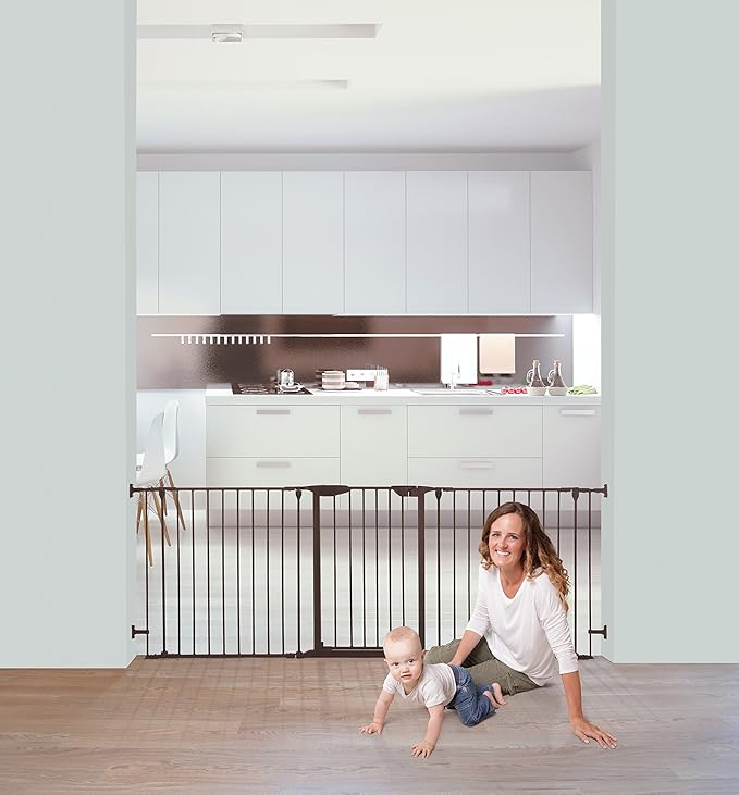Dreambaby Newport Adapta Baby Gate - Use at Top or Bottom of Stairs - for Straight, Angled or Irregular Shaped Openings (Brown)