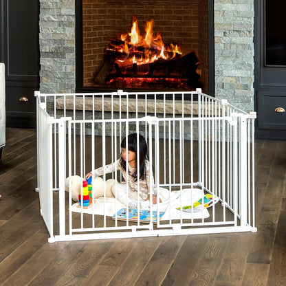 Regalo Safety 192" Super Wide Baby Gate & Play Yard, 2-in-1 Convertible Extra Wide Safety Barrier, Hardware Mounted for Toddlers & Pets, Tested & Safe for 30 Years, American Designed & Owned, White