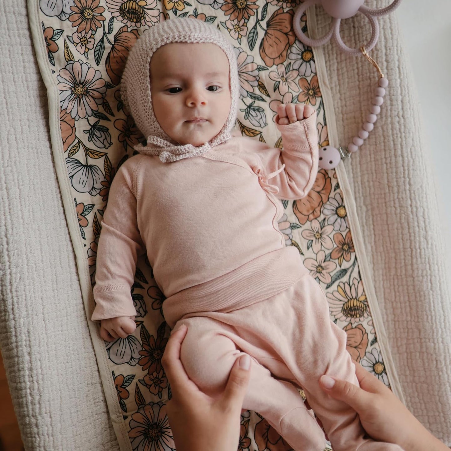 mushie Water Repellent Changing Pad Liners | Made with Organic Cotton | Set of 3 (Pastel Blooms Combo)