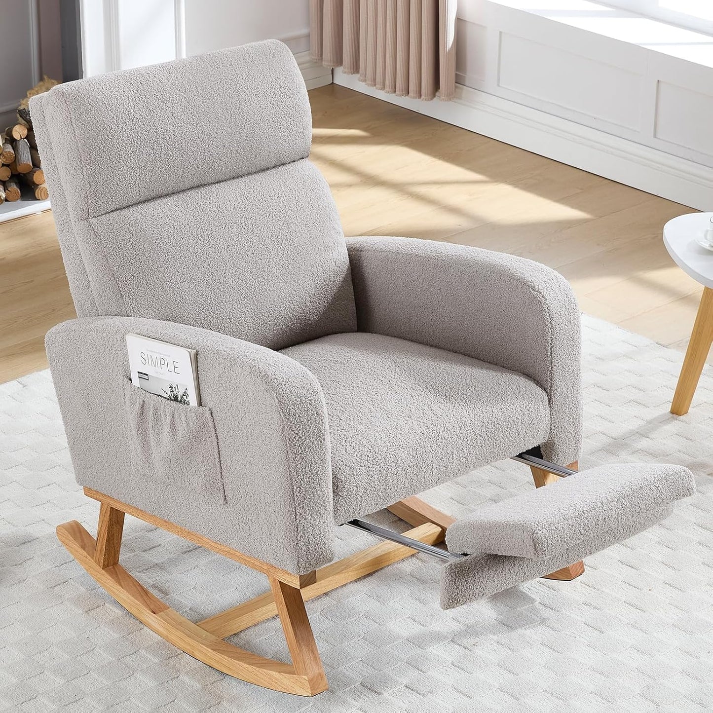 HCHAIRH Rocking Chair Nursery, Nursing Rocking Chairs with Foot Rest for Mom Nursery, Glider Rocker Chair with Footrest and High Backrest for Living Room, Bedroom, Beige